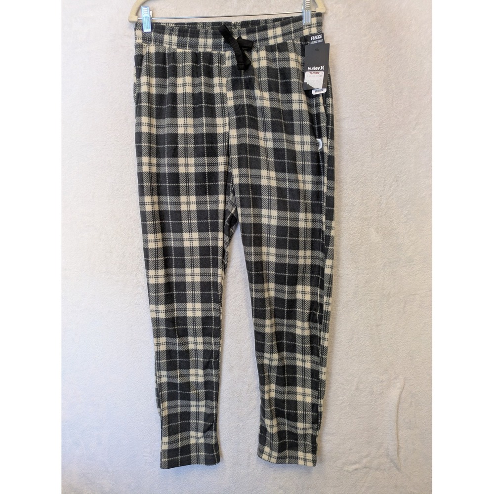 Hurley Men's Size M Fleece Lounge Pajama Pants Plaid Black Grey NWT